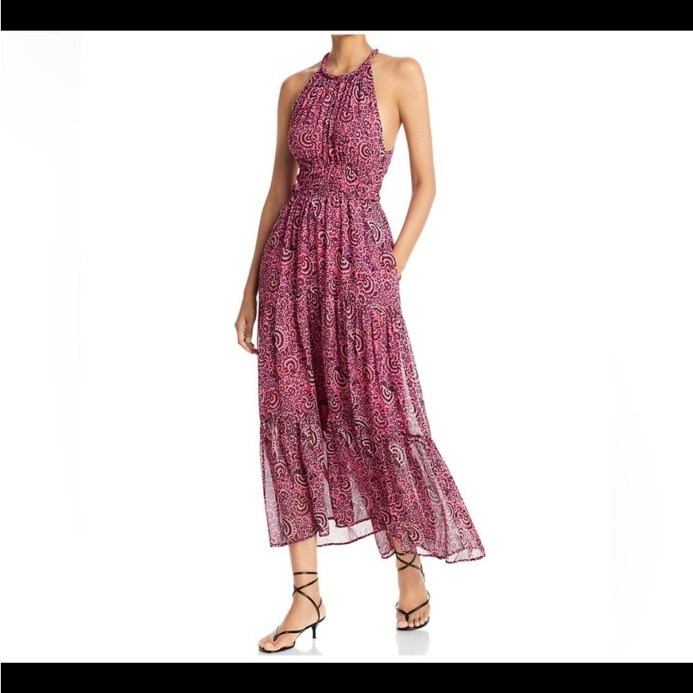ALC Elera Tiered Silk Halter Midi Dress